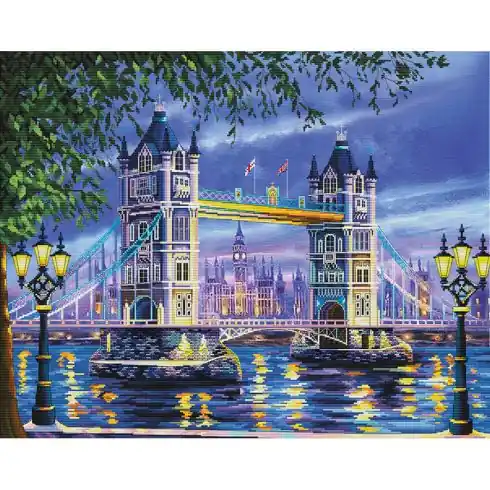 kit ricamo a punto croce - Il Tower Bridge di notte - Nova Sloboda Reso Gratuito