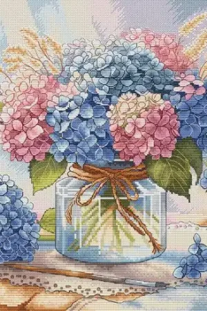 kit ricamo a punto croce - Ortensie ad acquerello - Ava Soddisfatti O Rimborsati