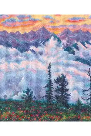 kit ricamo a punto croce - Nebbia e tramonto - RTO Subito Disponibile