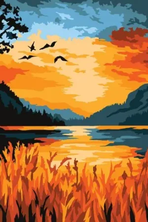 Subito Disponibile Kit di pittura per numero - Tramonto sul lago - Wizardi