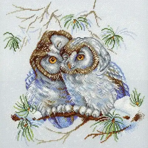 kit ricamo a punto croce - coppia di gufi - MP Studia Spedizione Gratuita