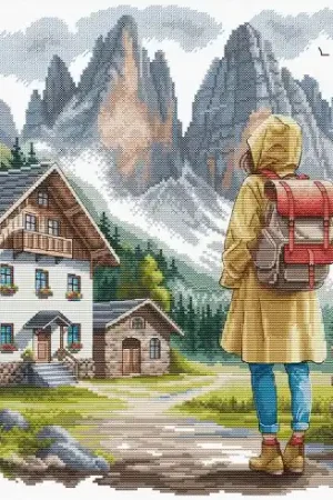 kit ricamo a punto croce - Avventura nelle Alpi - Ava Prezzo Scontato