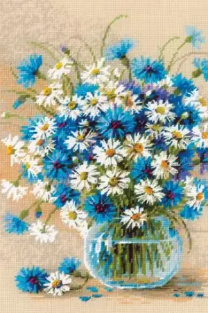 Consegna Rapida kit ricamo a punto croce - Margherite e fiordalisi - Riolis