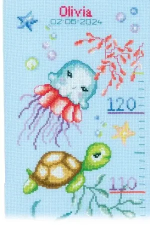 Novità Kit di metri crescita da ricamo - Animali marini - Vervaco