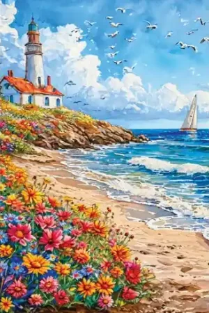 Reso Gratuito Kit ricamo diamante - Faro sulla costa - Collection d'Art