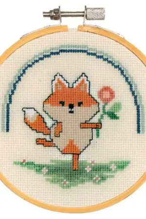 Prezzo Ridotto Kit per ricamo a punto croce con tamburo - Akita con fiori - Vervaco