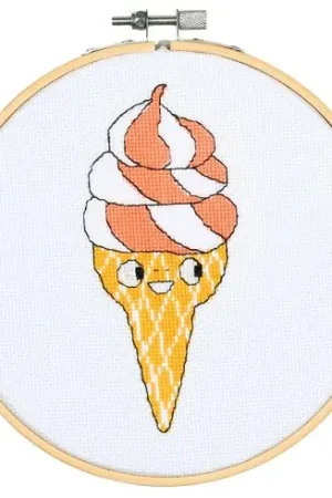 Kit per ricamo a punto croce con tamburo - Gelato all'italiana - Vervaco Prezzo Ridotto