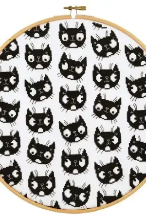 Kit per ricamo a punto croce con tamburo - gatti neri - Vervaco Nuova Collezione