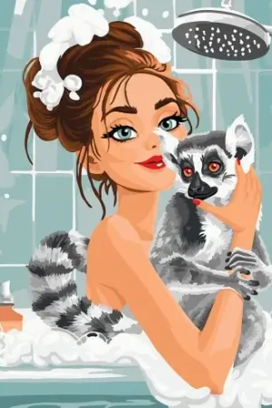 Kit di pittura per numero - Una ragazza e il suo lemure - Wizardi Prezzo Conveniente