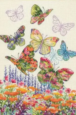 Offerta Lampo kit ricamo a punto croce - Farfalle e fiori - Dimensions