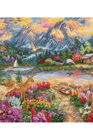 kit ricamo a punto croce - Montagna in primavera - Letistitch Pagamento Sicuro