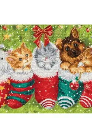 kit ricamo a punto croce - Cuccioli e gattini di Natale - Letistitch Scelto Dai Clienti