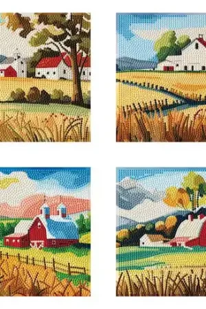 Kit ricamo diamante - 4 disegni “Vista sulla campagna - Diamond Dotz Affare