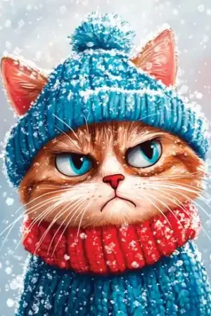 Kit ricamo diamante su telaio - Gatto invernale brontolone - Art City Nuovo Arrivo