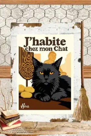 Saldi Foglio di punto croce - Vivo con il mio gatto - Isabelle Haccourt Vautier